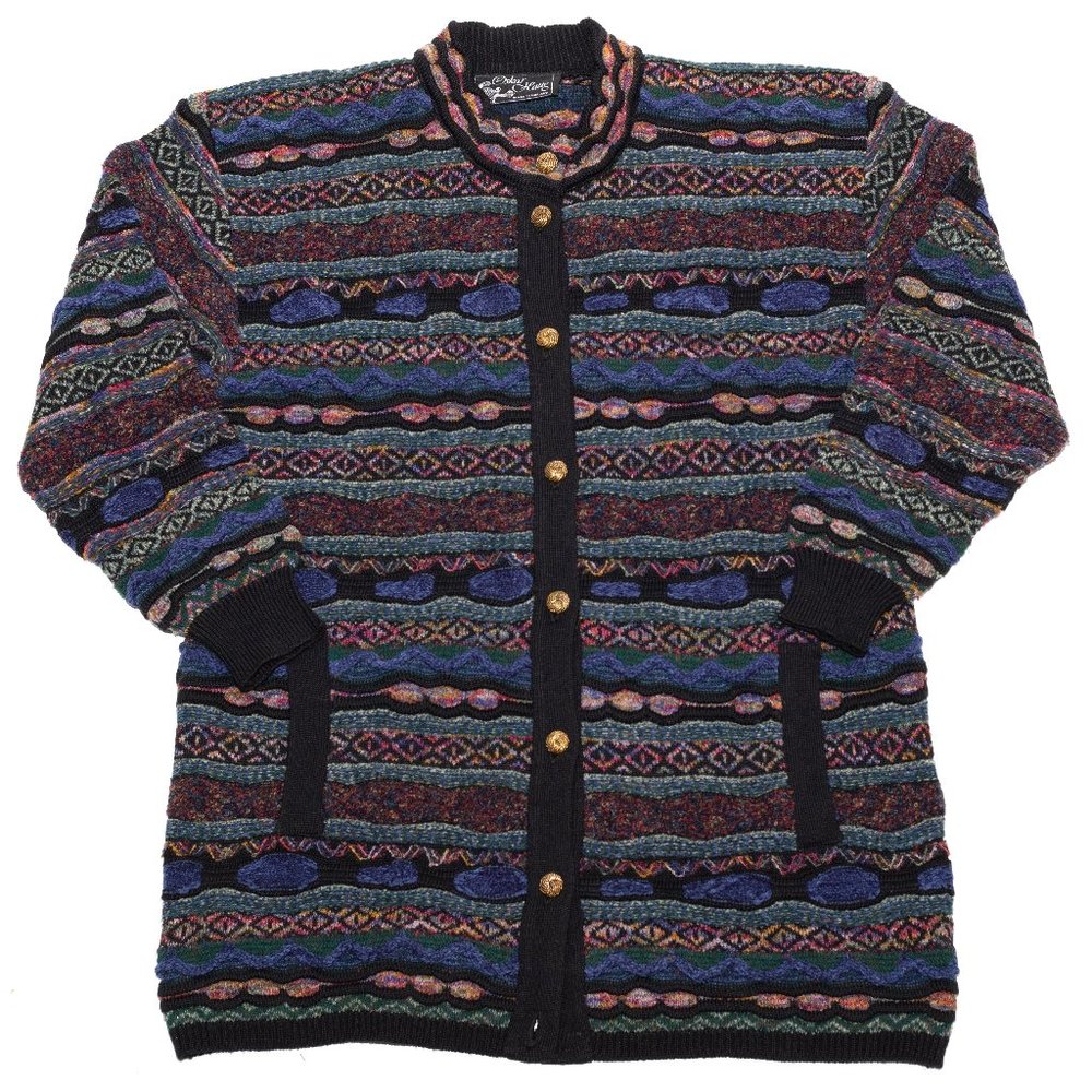 Oskar Haug Vintage 3D Knit Sweater Cardigan Multi Color Women's Large